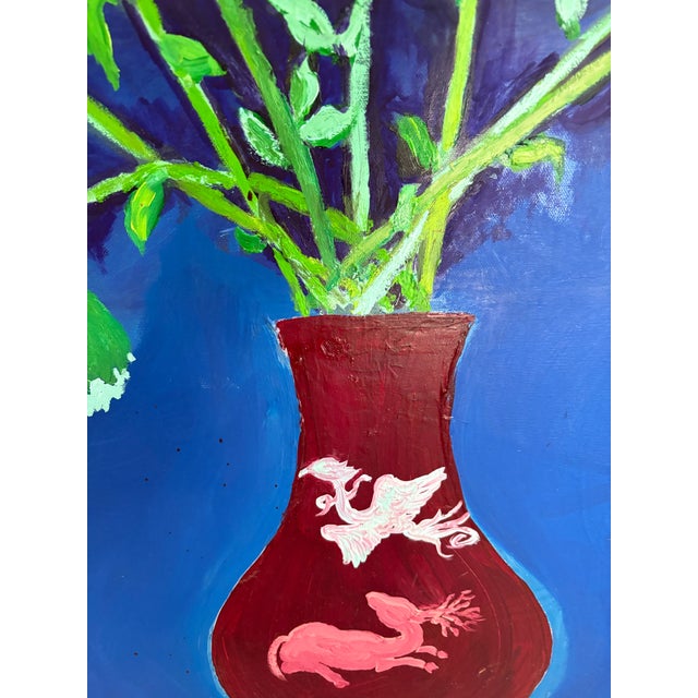 Bold vintage acrylic painting on canvas, lovely composition, beautiful colors.