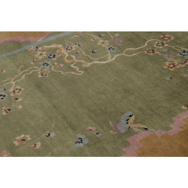 Rug & Kilim Rug & Kilim’s Chinese Art Deco Inspired Rug, Green With Cherry Blossom Florals For Sale - Image 4 of 7