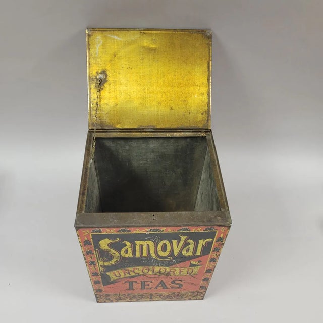 Farmhouse Antique Rustic Store Red Tole Tea Cannister Bin For Sale - Image 3 of 7