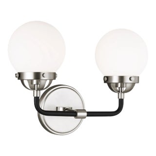 Ian Fowler By Visual Comfort Studio Cafe 2-Light Bath Vanity Sconce in Brushed Nickel For Sale