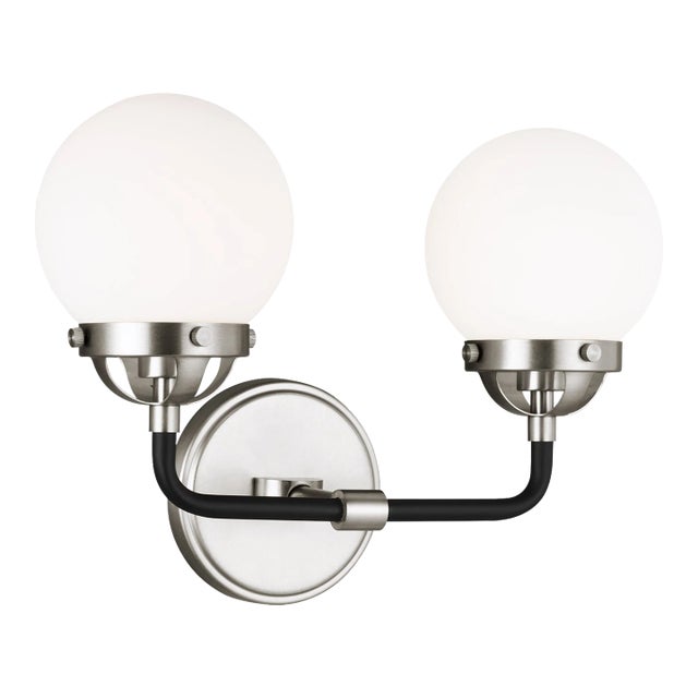 Ian Fowler By Visual Comfort Studio Cafe 2-Light Bath Vanity Sconce in Brushed Nickel For Sale
