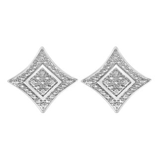 .925 Sterling Silver Diamond Accented 4-Stone Four Pointed Star Shaped Halo-Style Stud Earrings, A Pair For Sale