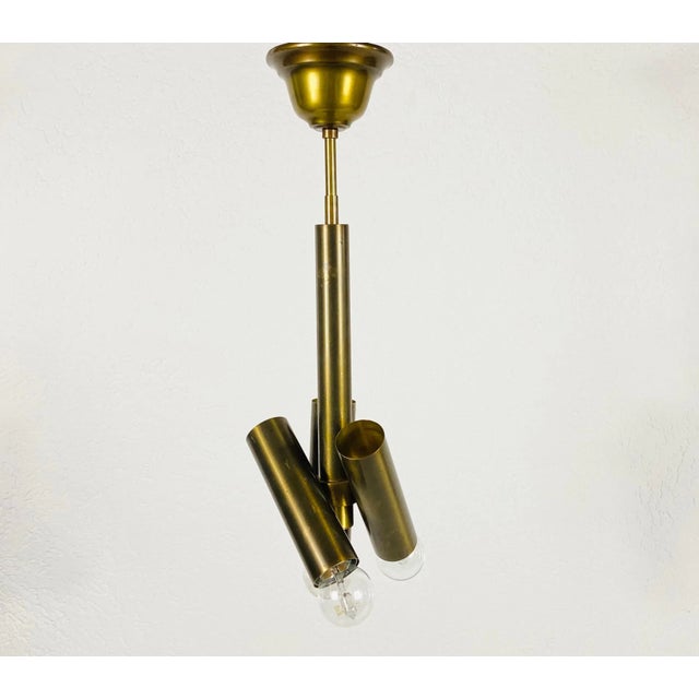 Mid-Century Modern Mid-Century Italian Brass 3-Arm Chandelier in the Style of Stilnovo, Italy, 1950s For Sale - Image 3 of 8