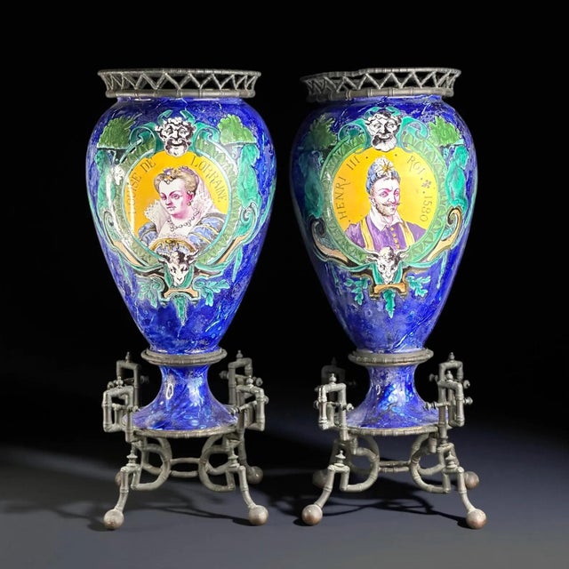 French Vases on Patinated Bronze Bamboo Mounts with Portraits of Henri III from A. Giroux Paris, 1880-1895, Set of 2 For Sale - Image 12 of 12