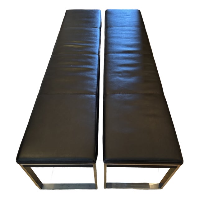 Pair of Contemporary Aramith Fusion Stainless Steel & Leatherette Benches For Sale