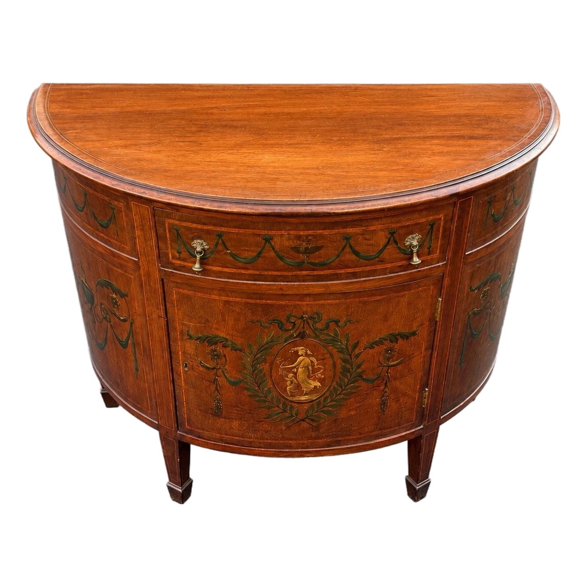 Mahogany Demilune Half-Moon Hand Painted Commode/Console Table C1900 ...