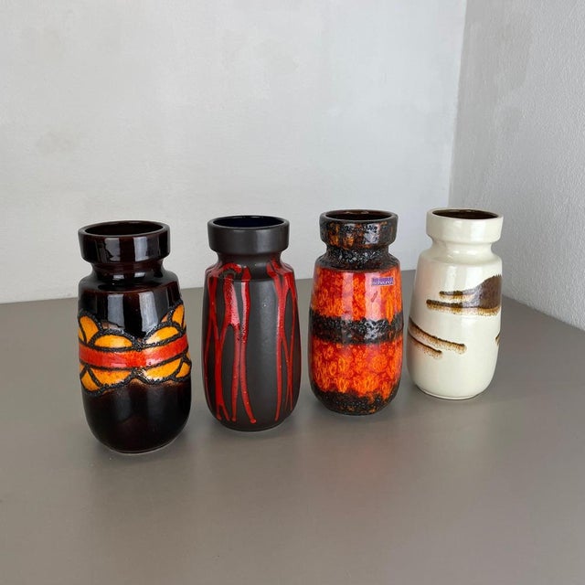 Vintage Fat Lava Pottery Vases attributed to Scheurich, Germany, 1970s, Set of 4 For Sale - Image 3 of 18