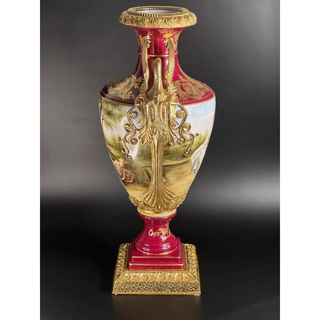 Rococo Vintage French Rococo Style Hand-Painted Porcelain Vase with Swan Handles and Gilded Details from Retier, 1920s For Sale - Image 3 of 11