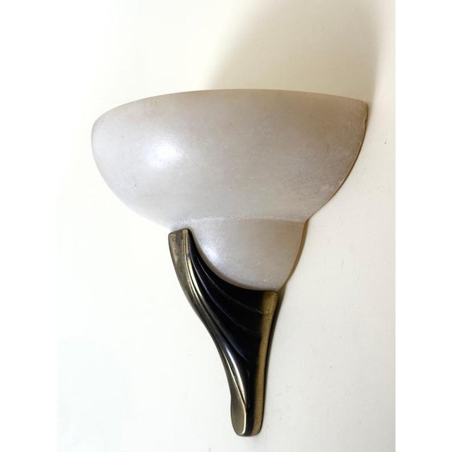 Art Deco Style Hand-Carved Alabaster and Brass Wall Sconces, 1980, Set of 2 For Sale - Image 13 of 15