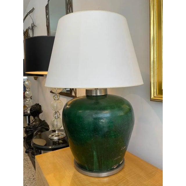 Rustic European 1980s Italian Table Lamp 35" H With Antique Glazed Amphora Base For Sale - Image 3 of 13