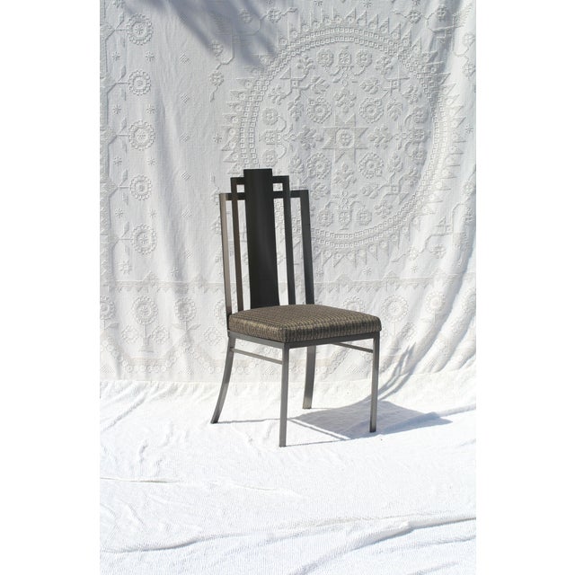 Art Deco Postmodern Brushed Stainless Steel Side Chair For Sale - Image 3 of 7