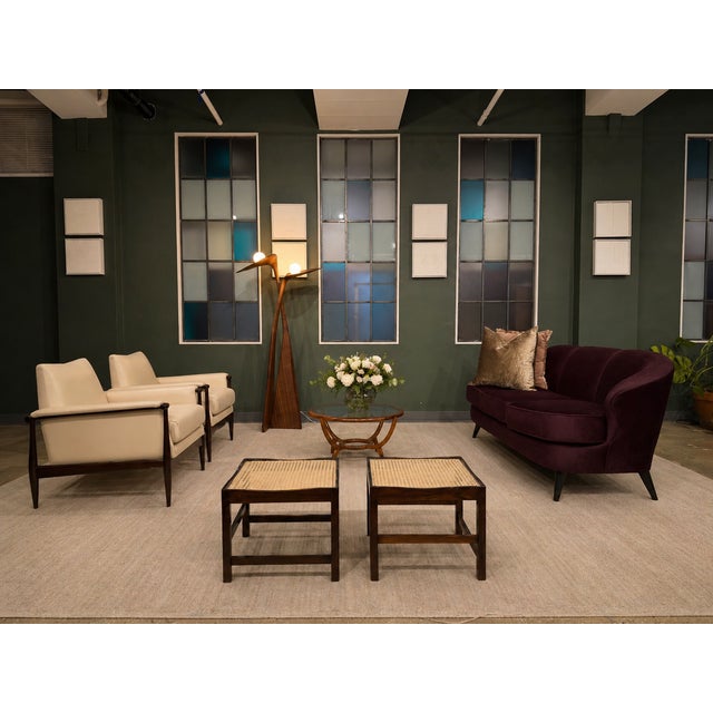 Pair of Brazilian Modern Stools in Rosewood, Cane, and Olive Mohair Cushions — Liceu De Artes, 1960s For Sale - Image 15 of 18