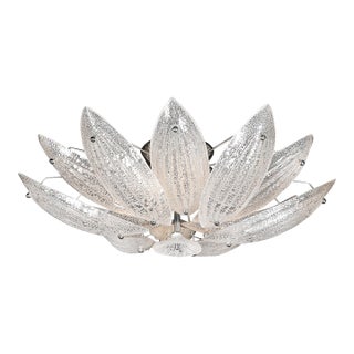 Late 20th Century Modernist Hand-Blown Murano Glass Reeded Leaf Form Chandelier W/ 24k White Gold For Sale