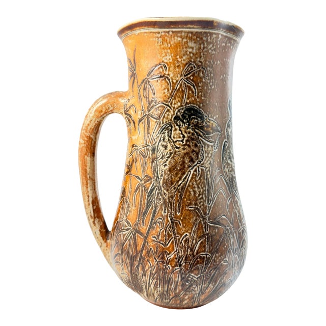 Rare 1893 Martin Brothers London & Southall Pottery Pitcher Wally Birds For Sale