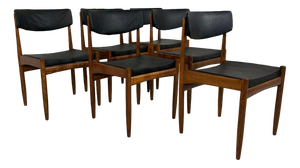 Vintage Teak Dining Chairs in Black Skai Fabric, Set of 6