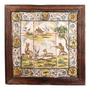 Spanish Catalan Faience Hunting Subject Tile Picture