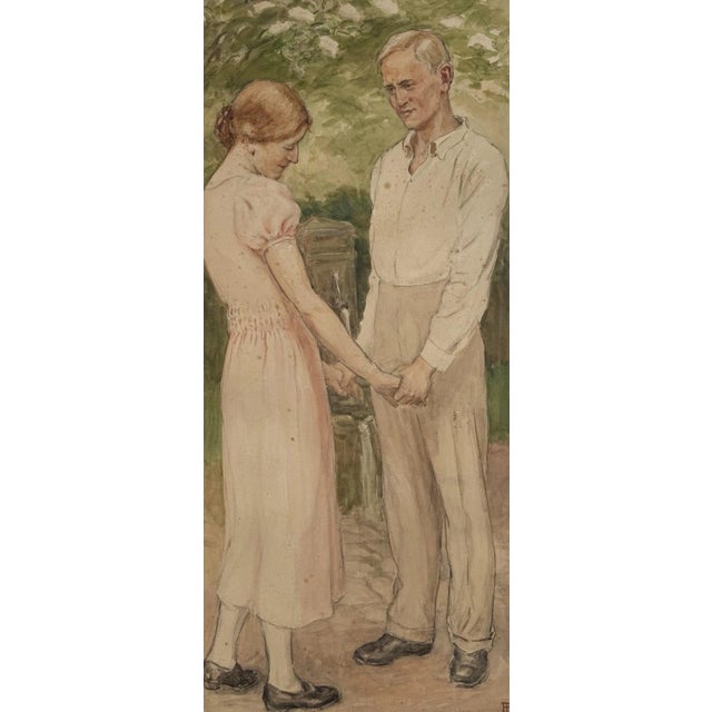 Heinrich Pforr, Heinrich & Erna Pforr Holding Hands in the Garden, Watercolor For Sale - Image 13 of 13