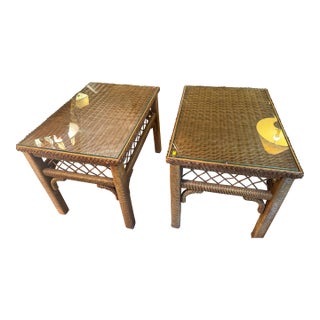 Set of 2 Henry Link End Tables With Glass Top For Sale