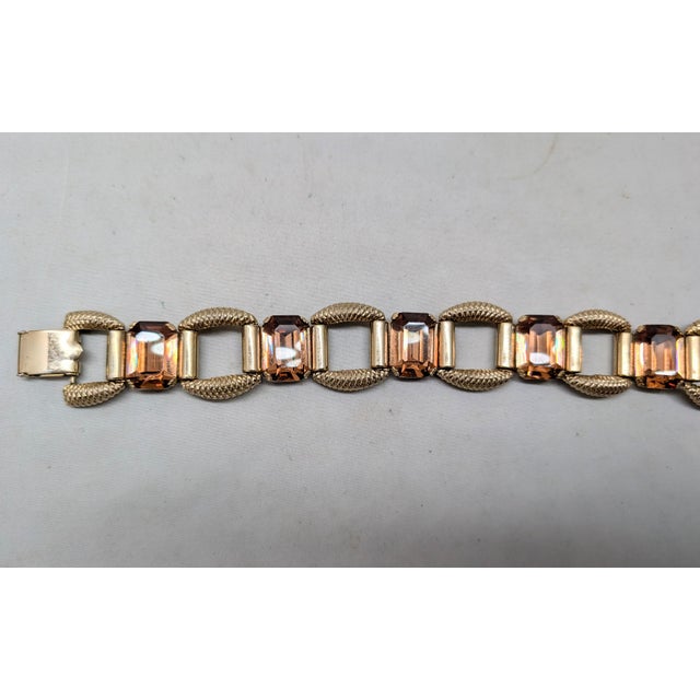 Napier Vintage Signed Napier Goldtone Emerald Cut Faux-Topaz Bracelet For Sale - Image 4 of 10