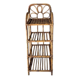 Charming Mid 20th-Century Four-Tier Decorative Tortoiseshell Rattan Storage Shelf For Sale