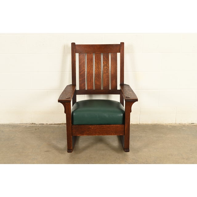 Mission Gustav Stickley Antique Mission Oak Arts & Crafts Rocking Chair | Circa 1910 For Sale - Image 3 of 13