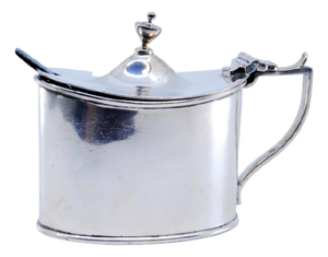 George II Silver Sugar Bowl with Blue Glass Core and Spoon, Set of 2