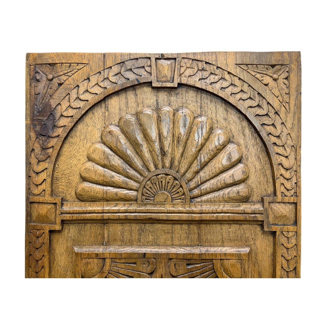 1920s Relief Carved Oak Wood Wall Panel Plaque, 1940s For Sale - Image 5 of 8