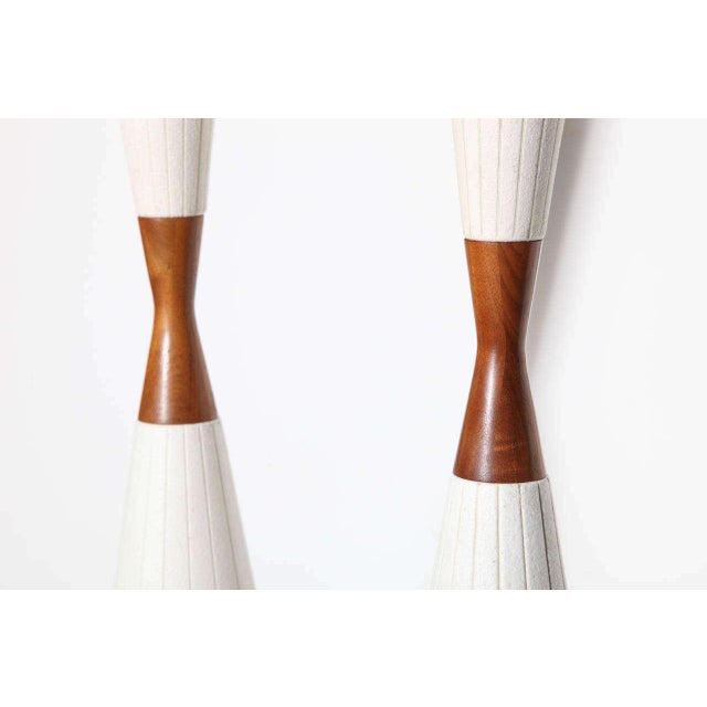 Substantial White Incised Ceramic "Hourglass" Table Lamps, Circa 1950s - A Pair For Sale - Image 11 of 12