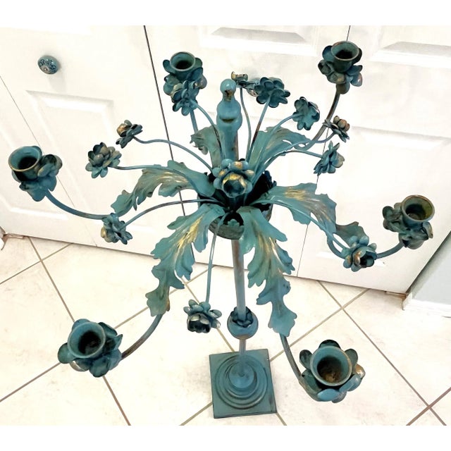 Mid Century Painted Tole 6-Candle Floor Candelabra For Sale - Image 4 of 12