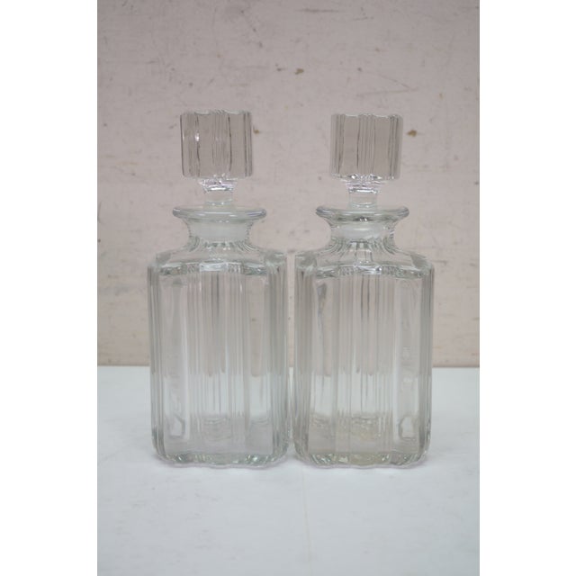 Fostoria Glass Company 2 Fostoria Sunray Blown Glass Scotch Rye Liquor Decanter Bottles 9" For Sale - Image 4 of 18