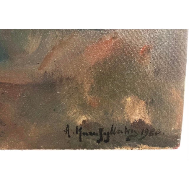Textile Antique Painting – Mystical Cave Figure Oil on Canvas (1980) For Sale - Image 7 of 12