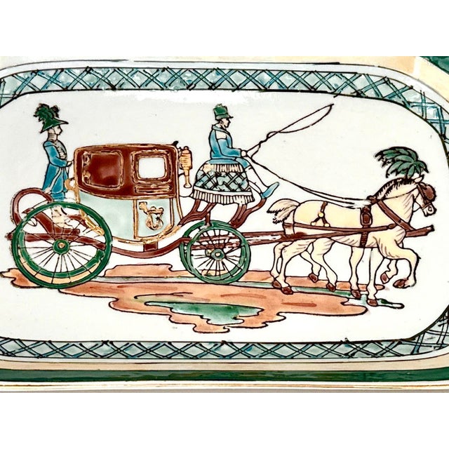 Hand Painted Embossed Horse and Carriage Porcelain Tray For Sale In New York - Image 6 of 12