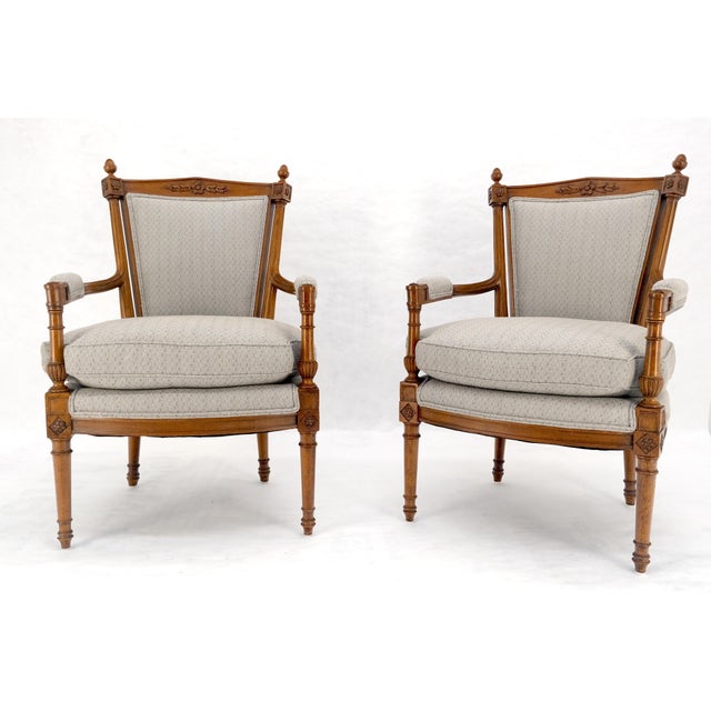 Pair of Directoire Style Acorn Finials Solid Cherry Open Arm Lounge Chairs MINT! For Sale - Image 11 of 16