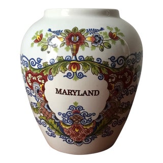 Vintage Maryland Delft Porcelain Tobacco Jar For Sale