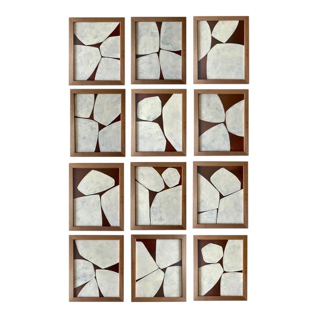 2026 Contemporary Set of Twelve Abstract Paintings on Cotton Paper by Artist r.k. Red For Sale