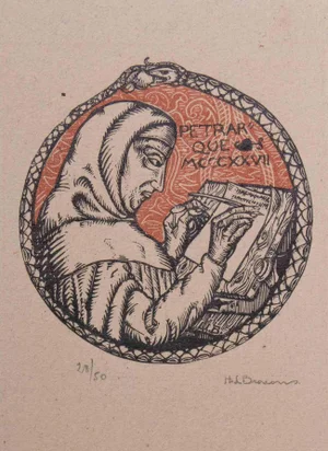 Henri Louis Bracons, Petrarque, Original Woodcut, 1918