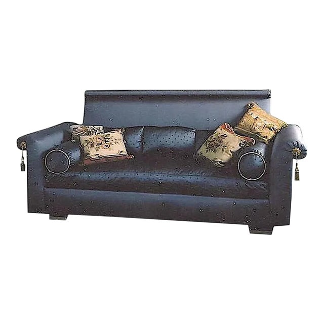 Vintage St. Laurent Custom Sofa in Cobalt Bergamo Luxury Silk For Sale