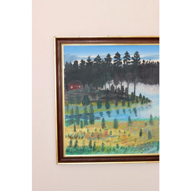 1970s Ragnar Alnevik, Morning Mist Over the Forest Lake, 1978, Oil on Canvas, Framed For Sale - Image 5 of 11