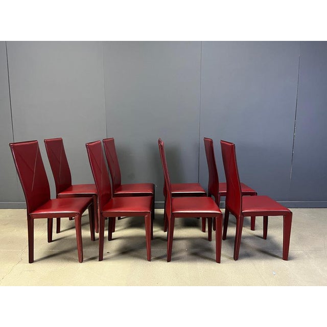 Red Leather Dining Chairs from Roche Bobois, France, 1980s, Set of 8 For Sale - Image 13 of 15