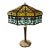 Early 20th Century Victorian Table Lamp With Multiple Molded Colored Slag Glass Lamp Shade Panels 27" For Sale