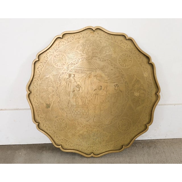 Asian Etched Brass Tray Table on Four Leg Stand For Sale In Sacramento - Image 6 of 18