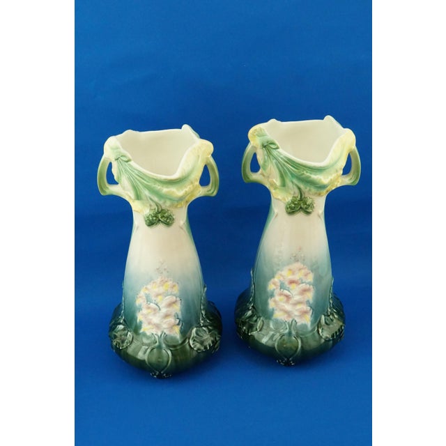 Art Nouveau Ceramic Slip Vases from Sceaux / Sarreguemines, France, Late 1800s, Set of 2 For Sale - Image 6 of 18