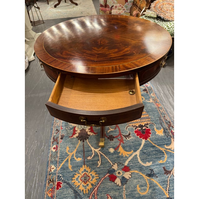 Vintage Burled Mahogany Drum Table For Sale - Image 4 of 10
