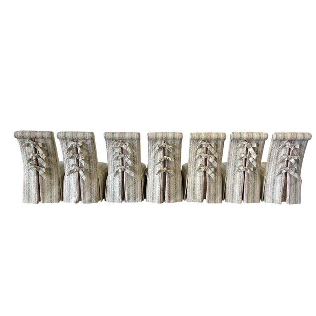 Designmaster Furniture Vintage Designmaster Skirted Parsons Chairs With Bow Tie Backs, Set of 7 For Sale - Image 4 of 12