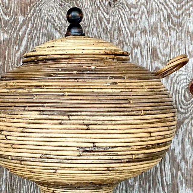 Vintage Coastal Pencil Reed Lidded Urn For Sale - Image 12 of 12