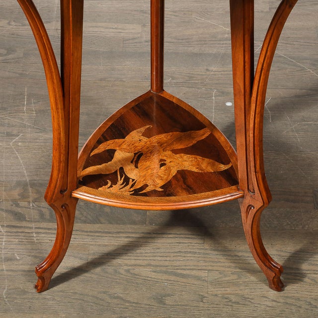Art Nouveau Inlaid Naturalist Marquetry 2-Tier Side Table Signed Emile Galle For Sale In New York - Image 6 of 18