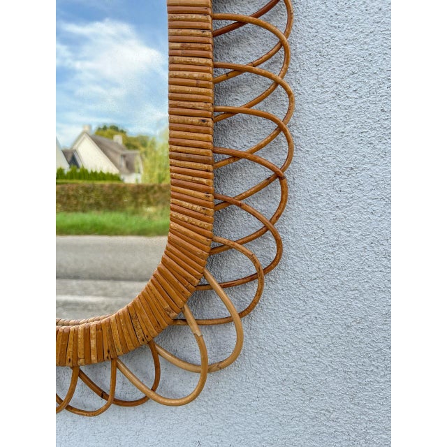 Wood Mid-Century Rattan Wall Mirror in the style of Franco Albini, 1960s For Sale - Image 7 of 14