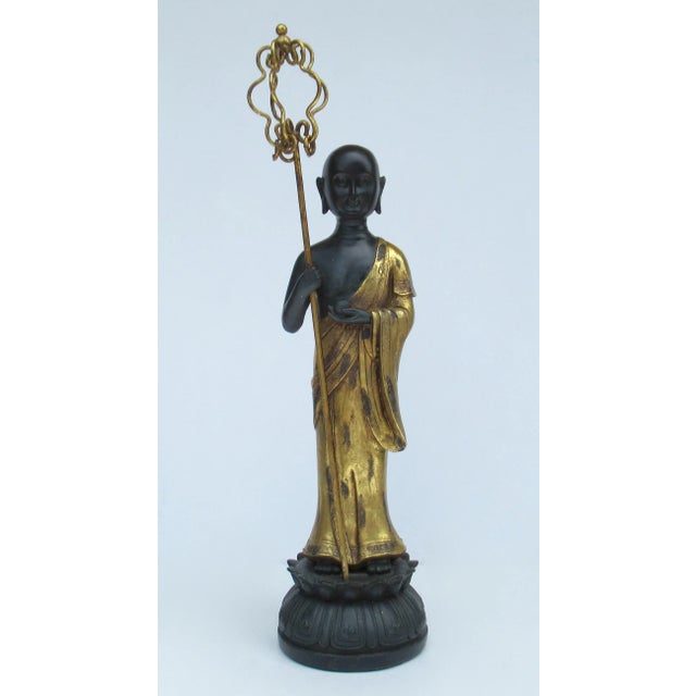 Vintage C.1970s Gilded and Carved Tibetan Bhudda With Gilded Metal Removable Staff For Sale - Image 13 of 13