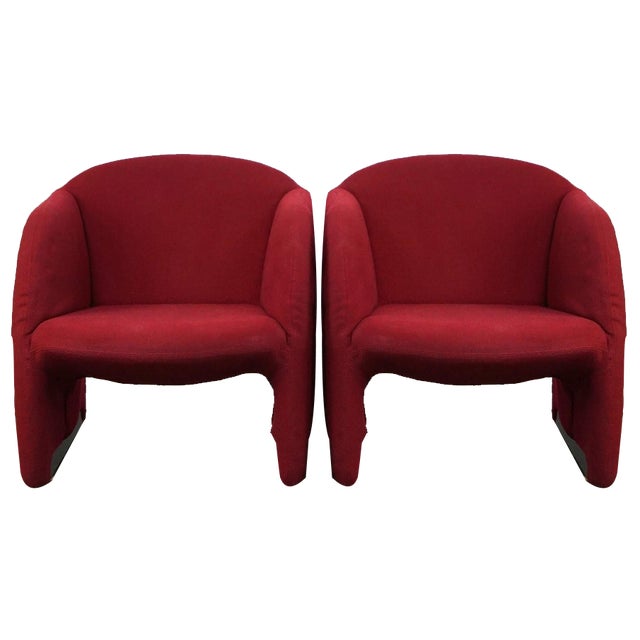 Set of Vintage Red Fabric Armchairs Model Ben from Artifort For Sale