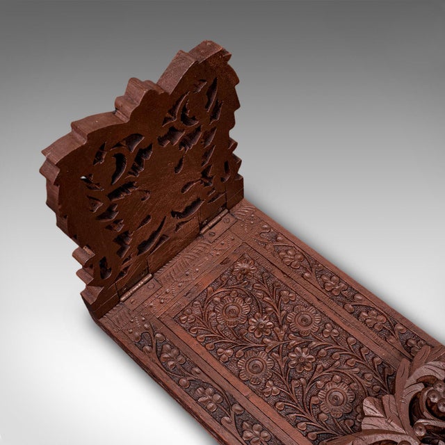 Vintage Carved Book Slide, Anglo Indian, Teak, Library Stand, Colonial, Art Deco For Sale - Image 9 of 11